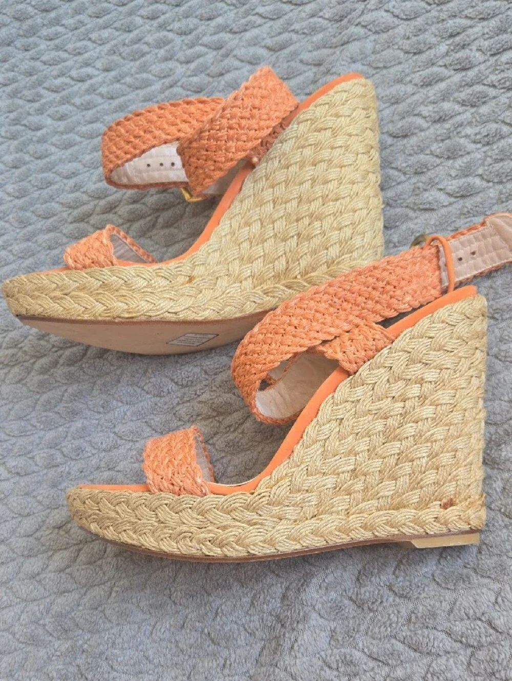 Stuart Weitzman Alex Orange Braided Espadrille Wedge Sandals - Picture 11 of 13